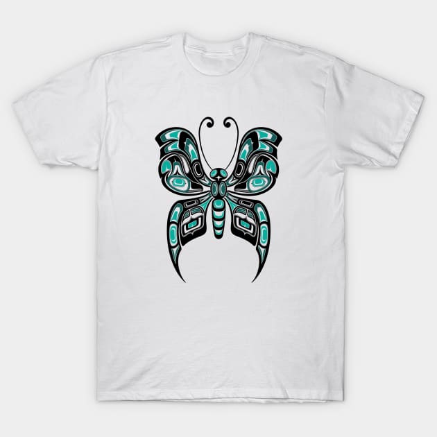 Teal Blue and Black Haida Spirit Butterfly T-Shirt by jeffbartels